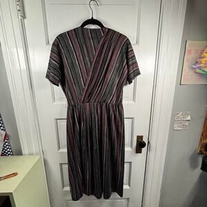 60s 70s 80s striped midi dress with short sleeves and wrap top dress